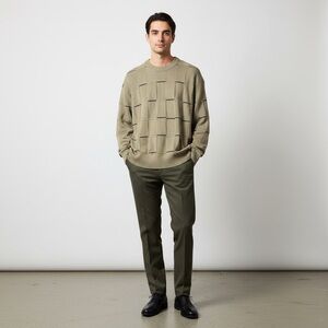 Arnold Palmer Classic Beige Textured Sweater Black Accents Large Men